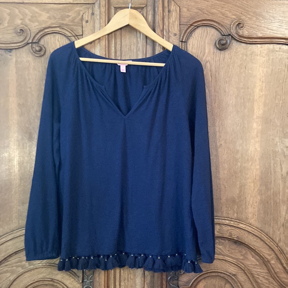Lilly Pulitzer Navy Long Sleeve with Tassel Hem - Picture 5 of 10